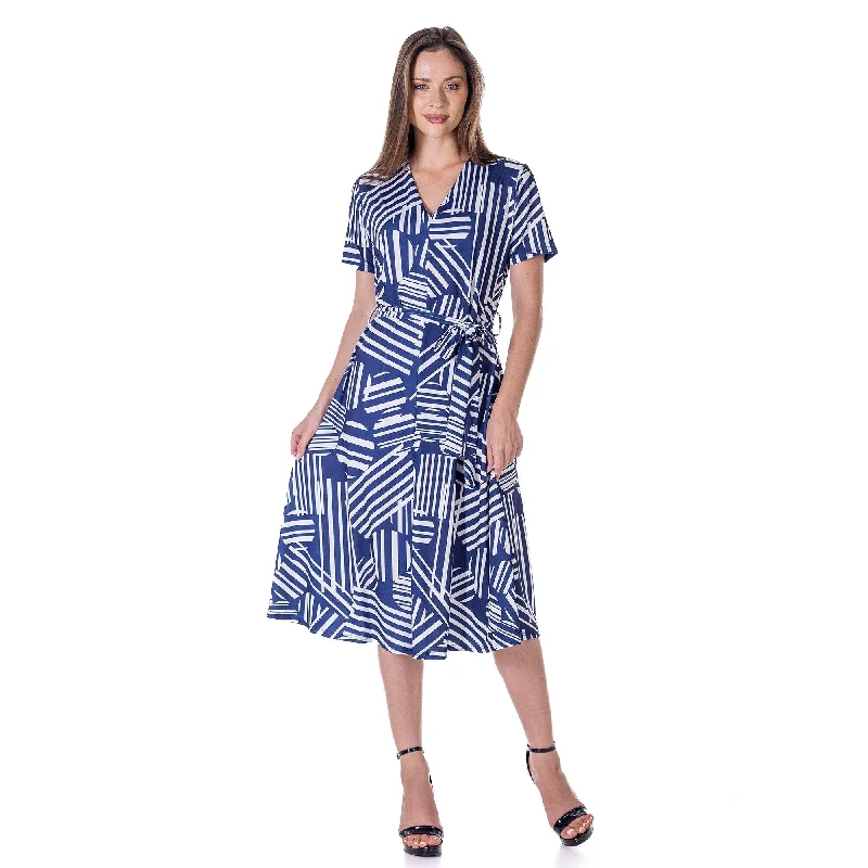 Weekend Super Sale Frenzy 24seven Comfort Apparel Womens Navy and White Short Sleeve Tie Waist Midi Dress Weekend Super Sale Frenzy 24seven Comfort Apparel Womens Navy and White Short Sleeve Tie Waist Midi Dress