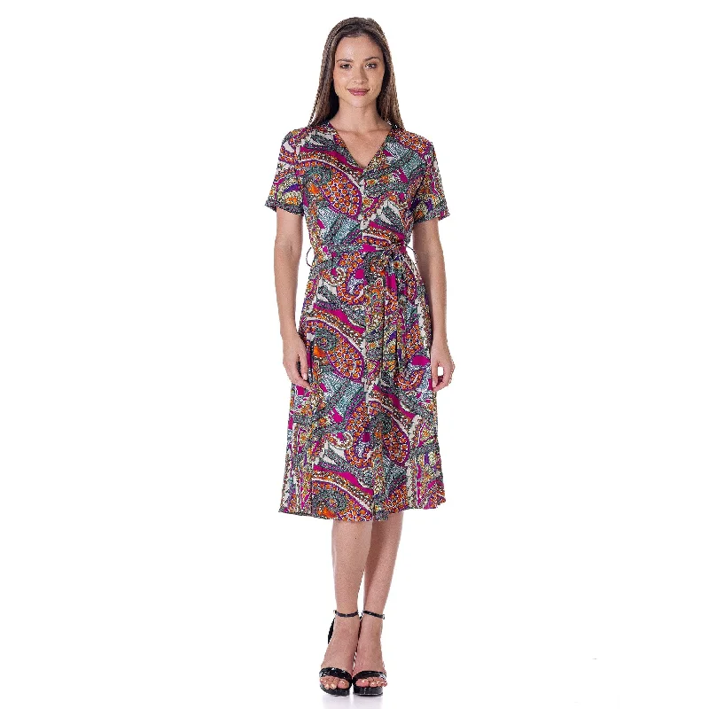 Weekend Steal of the Day 24seven Comfort Apparel Womens Pink Paisley Short Sleeve Tie Waist Midi Dress Weekend Steal of the Day 24seven Comfort Apparel Womens Pink Paisley Short Sleeve Tie Waist Midi Dress