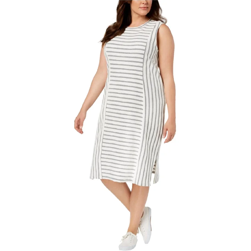 Crazy Price Cuts 525 America Womens Textured Stripe Midi Dress, White, 1X