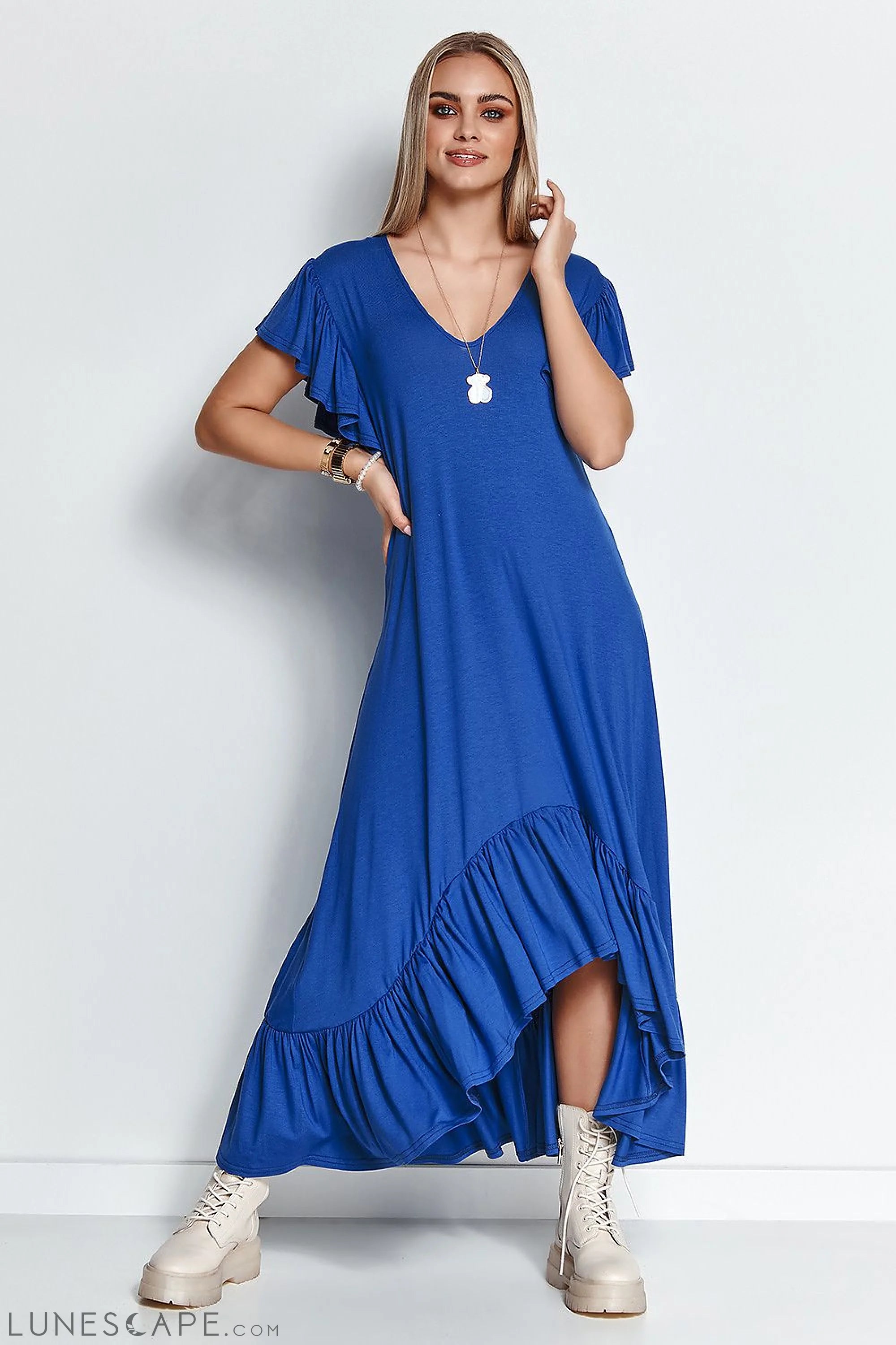 Weekend Super Sale A-Symmetrical Short Sleeve Maxi Dress