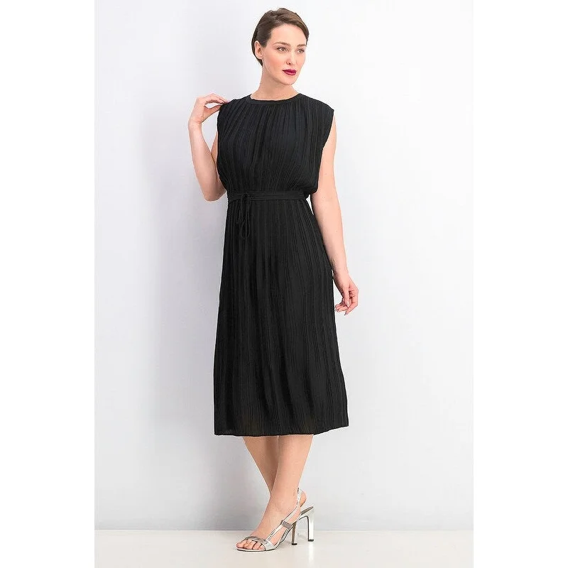 Super Price Drop Alfani Women's Pleated Tie-Waist Midi Dress Black Size Small