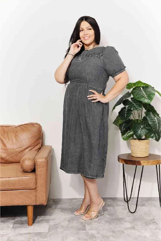 Special Price Drop And The Why  Full Size Washed Chambray Midi Dress