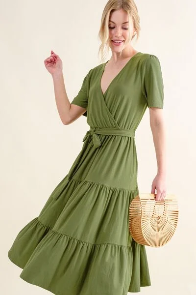 Best Offers And The Why Soft Short Sleeve Tiered Midi Dress