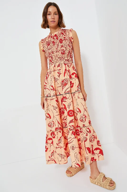 Best Deal of the Day Audubon Red Sleeveless Smocked Maxi Dress