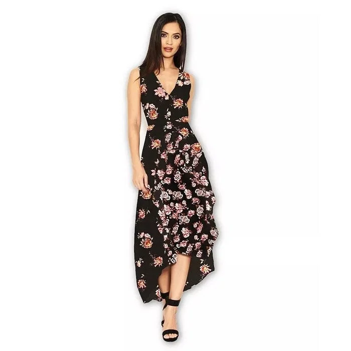 Weekend Flash Deals AX Paris Women's Floral V Neck Midi Dress Black Size 13 AVG