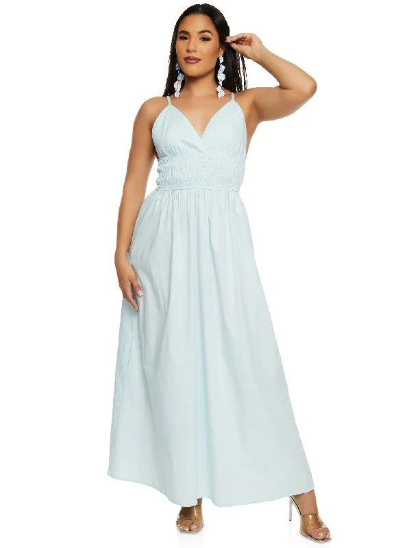 Crazy Price Cuts Haute Monde Smocked Waist Plunge Maxi Dress
