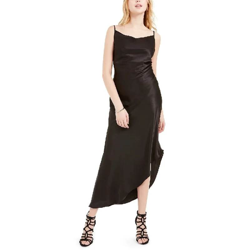 Weekend Bargain Deals bebe Women's Asymmetrical Satin Midi Dress Black Size Large