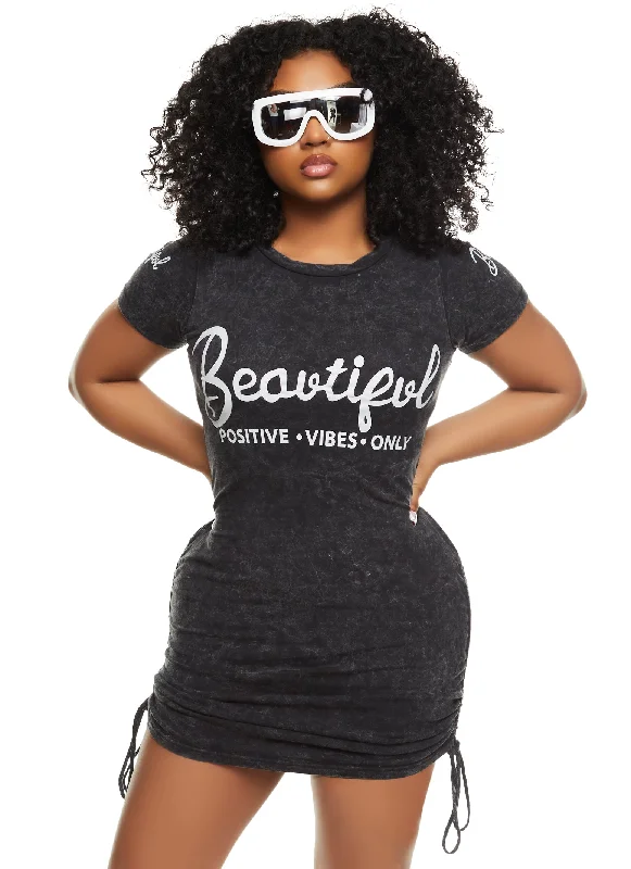 Weekend Flash Markdown Acid Wash Beautiful Graphic T Shirt Mini Dress