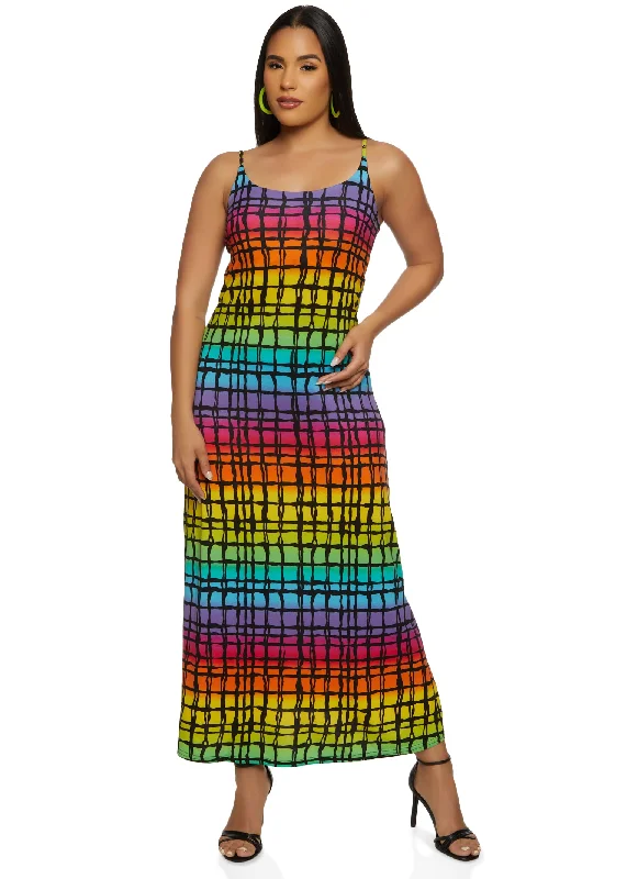 Exclusive Flash Sale Grid Print Cami Maxi Dress