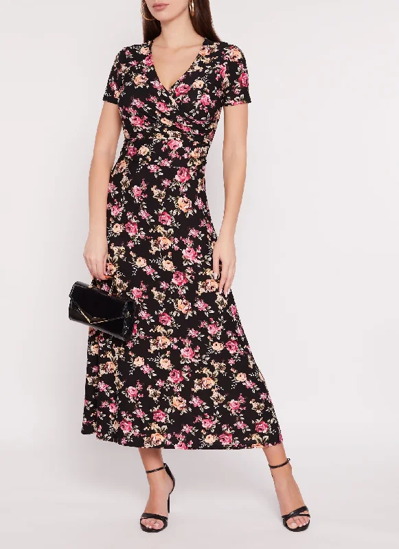 Super Low Prices Printed Faux Wrap Maxi Dress