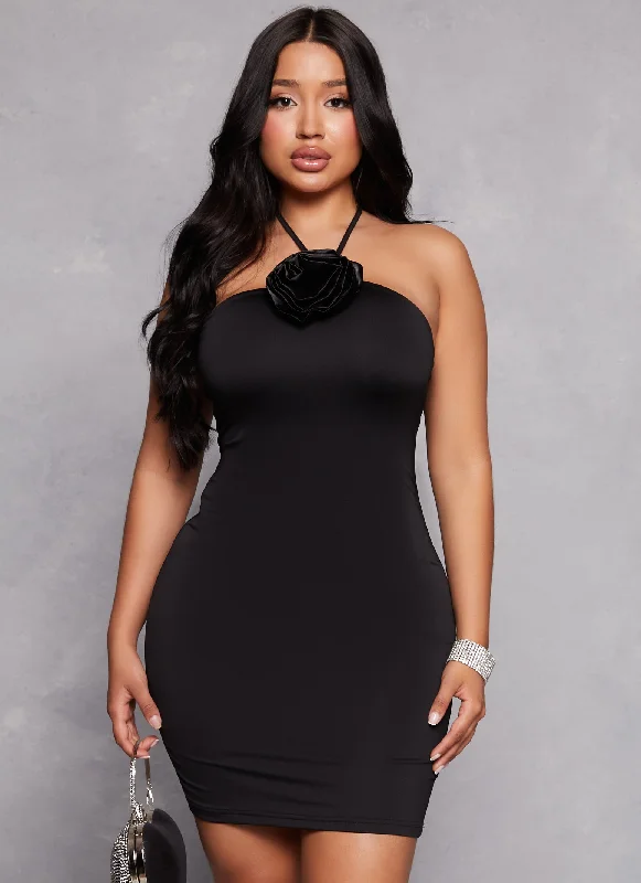 Weekend Hot Bargains Rose Halter Neck Mini Dress