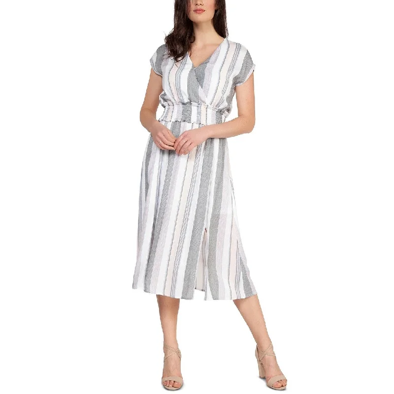 Limited Quantity Black Tape Women's Smocked-Waist Striped Midi Dress White Size Medium Limited Quantity Black Tape Women's Smocked-Waist Striped Midi Dress White Size Medium