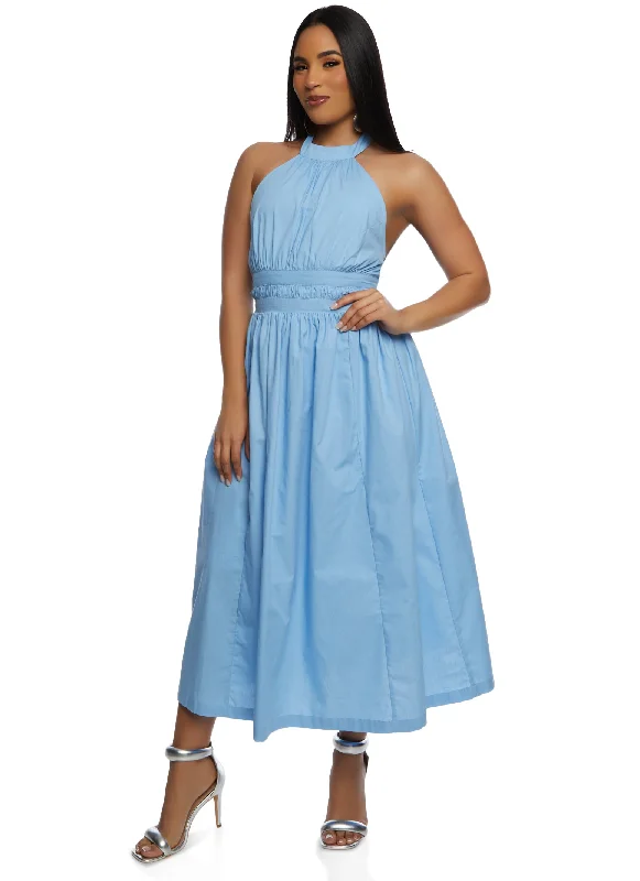 Time-Sensitive Offer Poplin Tie Back Halter Neck Maxi Dress