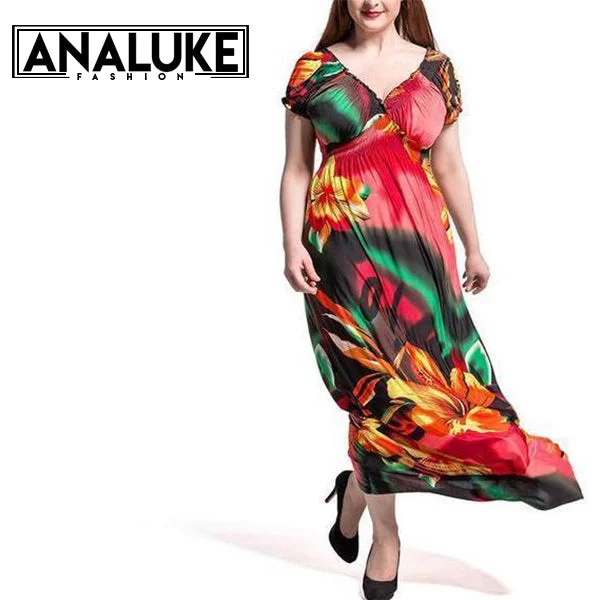 Weekend Must-Have Offers Bohemian V-Neck Puff Sleeve Maxi Dress