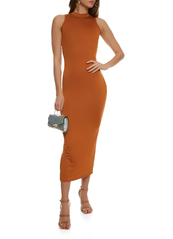 Limited-Time Flash Deal Back Slit Mock Neck Tank Maxi Dress
