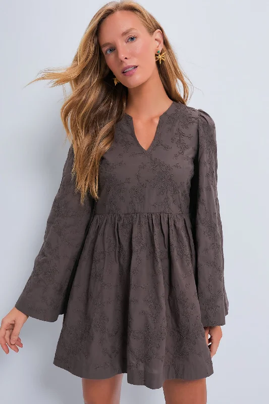 Weekend Specials Galore Brown Textured Becca Bell-Sleeved Mini Dress