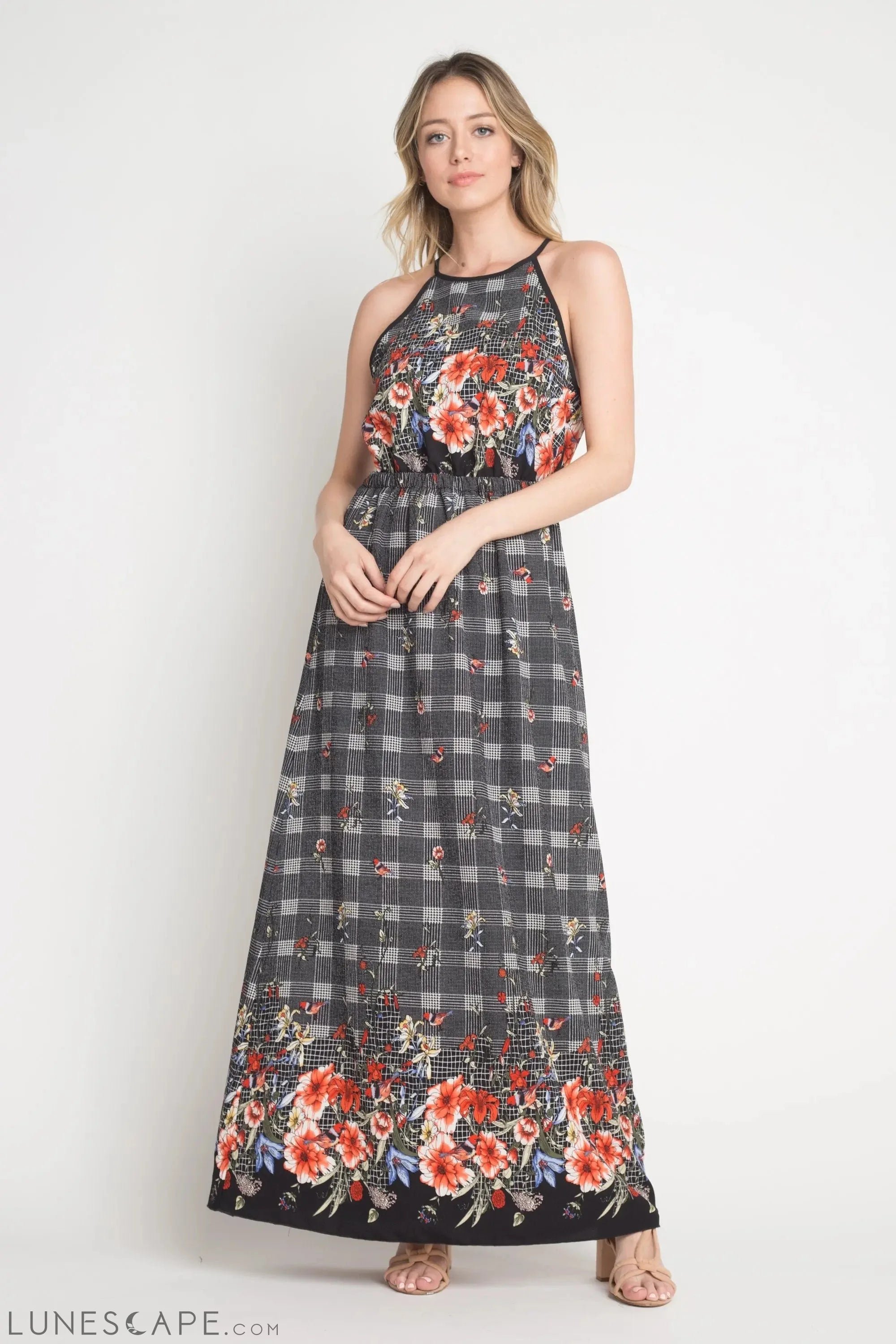 Weekend Price Breaks Gingham Floral Maxi Dress
