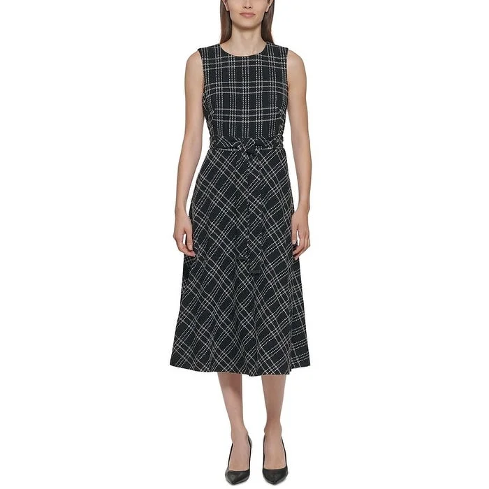 Shop & Save More Calvin Klein Women's Belted Plaid MIDI Dress Black Size 8