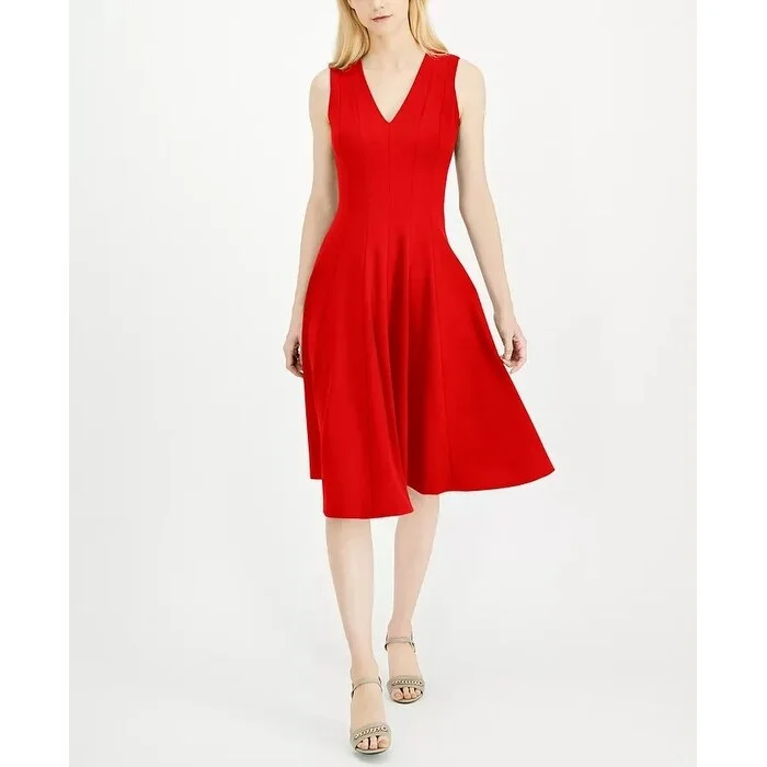 Weekend Offers You Love Calvin Klein Women's Fit & Flare Midi Dress Red Size 6