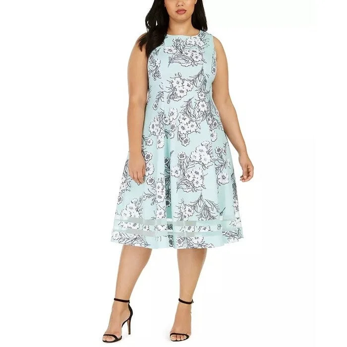 Limited-Time Bargains Calvin Klein Women's Plus Size Floral Fit & Flare Midi Dress Blue Size 20W Limited-Time Bargains Calvin Klein Women's Plus Size Floral Fit & Flare Midi Dress Blue Size 20W