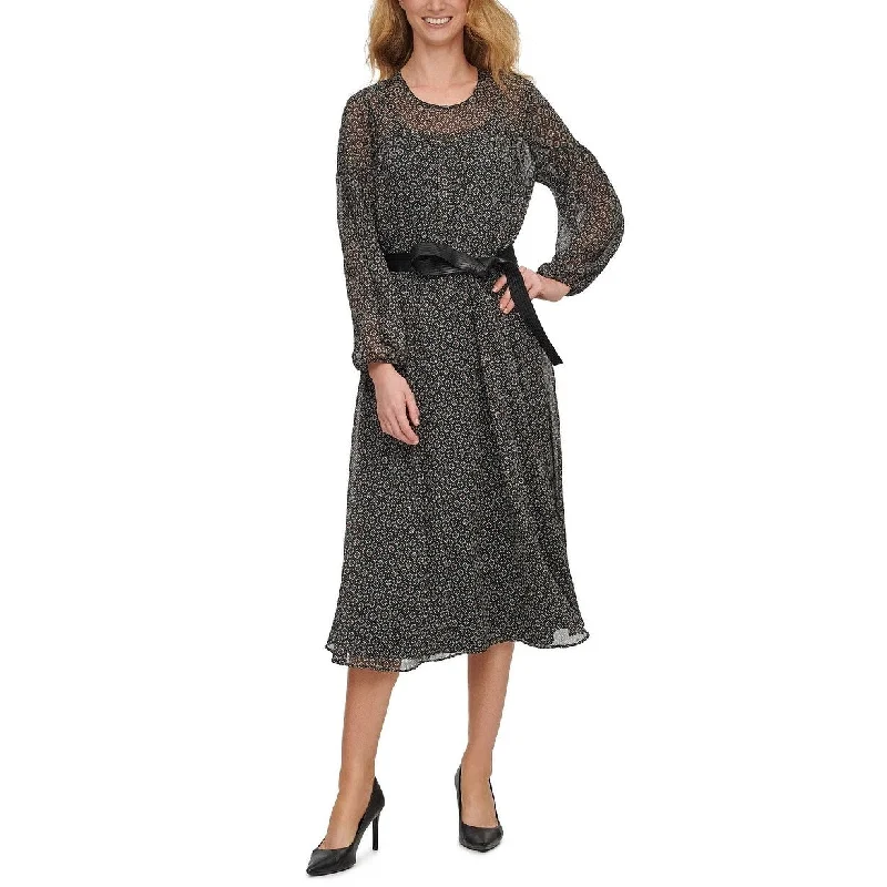 Weekend Shopping Extravaganza Calvin Klein Women's Printed Midi Dress With Faux-Leather Belt Blue Size 10 Weekend Shopping Extravaganza Calvin Klein Women's Printed Midi Dress With Faux-Leather Belt Blue Size 10