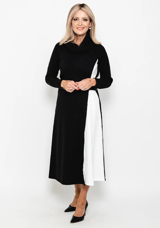 Weekend Savings Mania Camelot Cowl Neck Knitted Midi Dress, Black & White