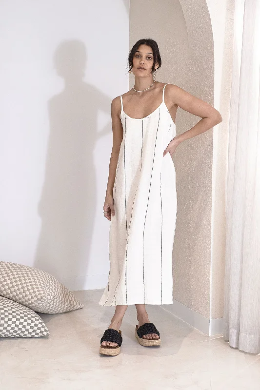 Extra Discount Carter Fundamental Linen Midi - Off White w' Charcoal Fine Stripe