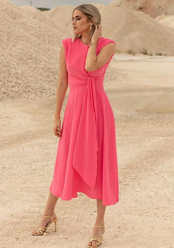 Weekend Special Bargains Cayro Drape Waist A-Line Midi Dress, Pink