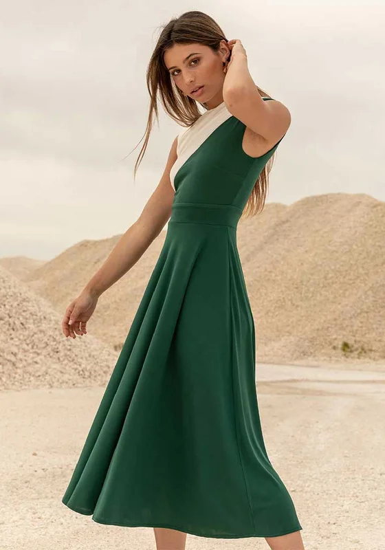 Weekend Super Sale Alert Cayro Colour Block Midi Dress, Green & White