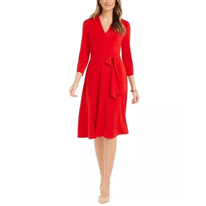 Super Price Slash Charter Club Women's 3/4-Sleeve Midi Dress Red Size Large