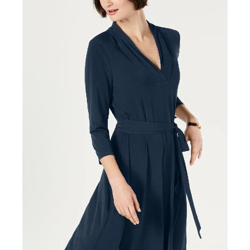 Weekend Sale Day Charter Club Women's Petite Solid Midi Dress Navy Size Large
