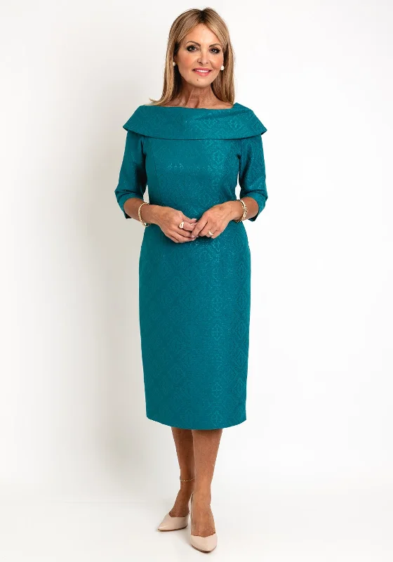 Weekend Exclusive Discounts Coco Doll Venus Embossed Pencil Midi Length Dress, Teal