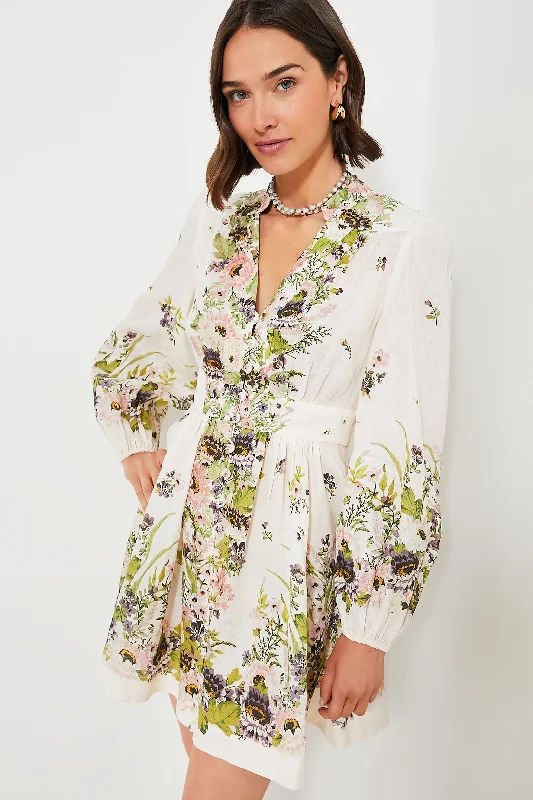Unbeatable Bargains Cream Multi Floral Halliday Plunge Mini Dress