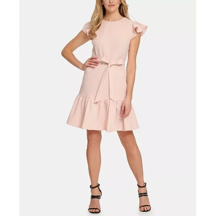Weekend Special Bargains DKNY Women's Short Sleeve Midi With Flounce Hem Pink Size 4 Weekend Special Bargains DKNY Women's Short Sleeve Midi With Flounce Hem Pink Size 4