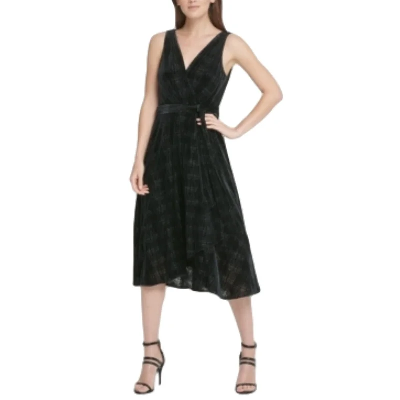 Weekend Bargain Weekends DKNY Women's Velvet Burnout Double-V Wrap Midi Dress Black Size 14 Weekend Bargain Weekends DKNY Women's Velvet Burnout Double-V Wrap Midi Dress Black Size 14