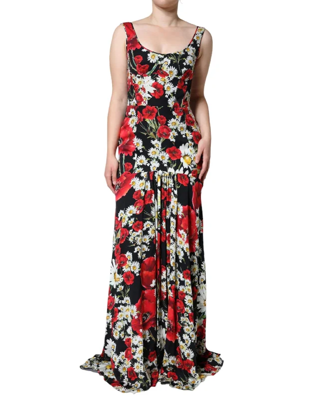 Unmissable Deals Dolce & Gabbana Black Floral Silk Sleeveless Long Maxi Dress