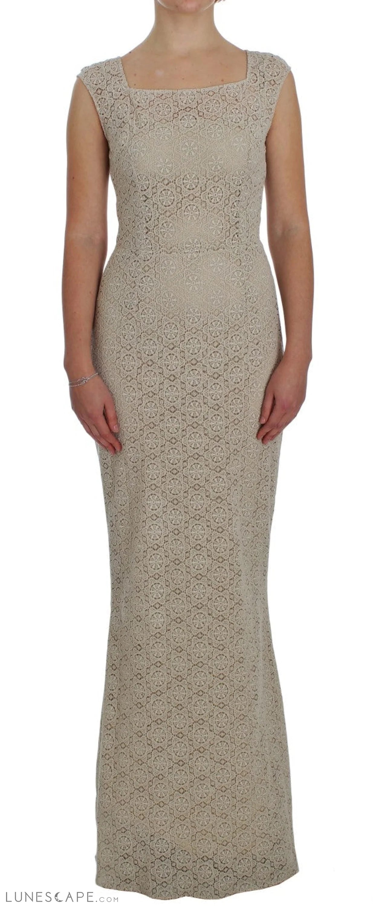 Final Sale Event Dolce & Gabbana Elegant Beige Floral Cutout Maxi Dress