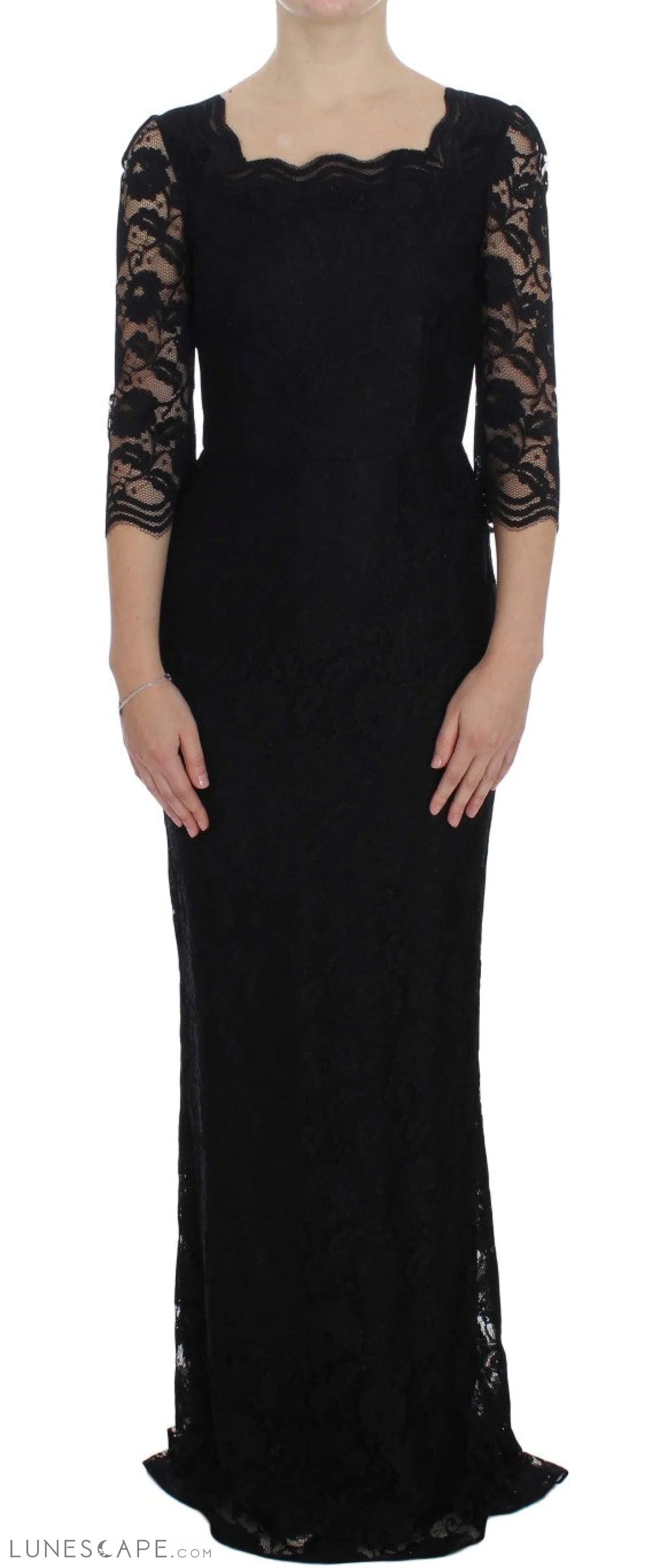 Shop & Save Instantly Dolce & Gabbana Elegant Black Floral Lace Maxi Dress