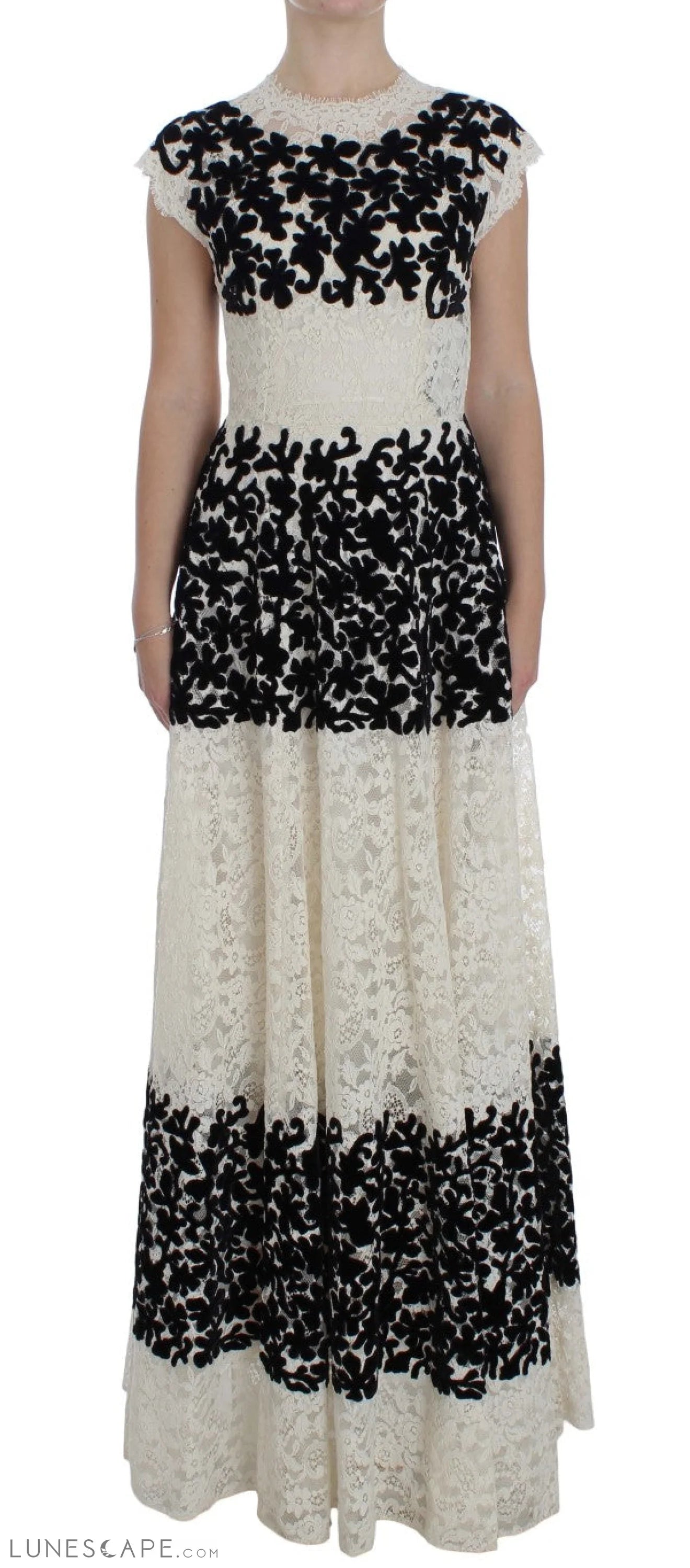 Weekend Sale Frenzy Dolce & Gabbana Elegant Floral Lace Cap Sleeve Maxi Dress