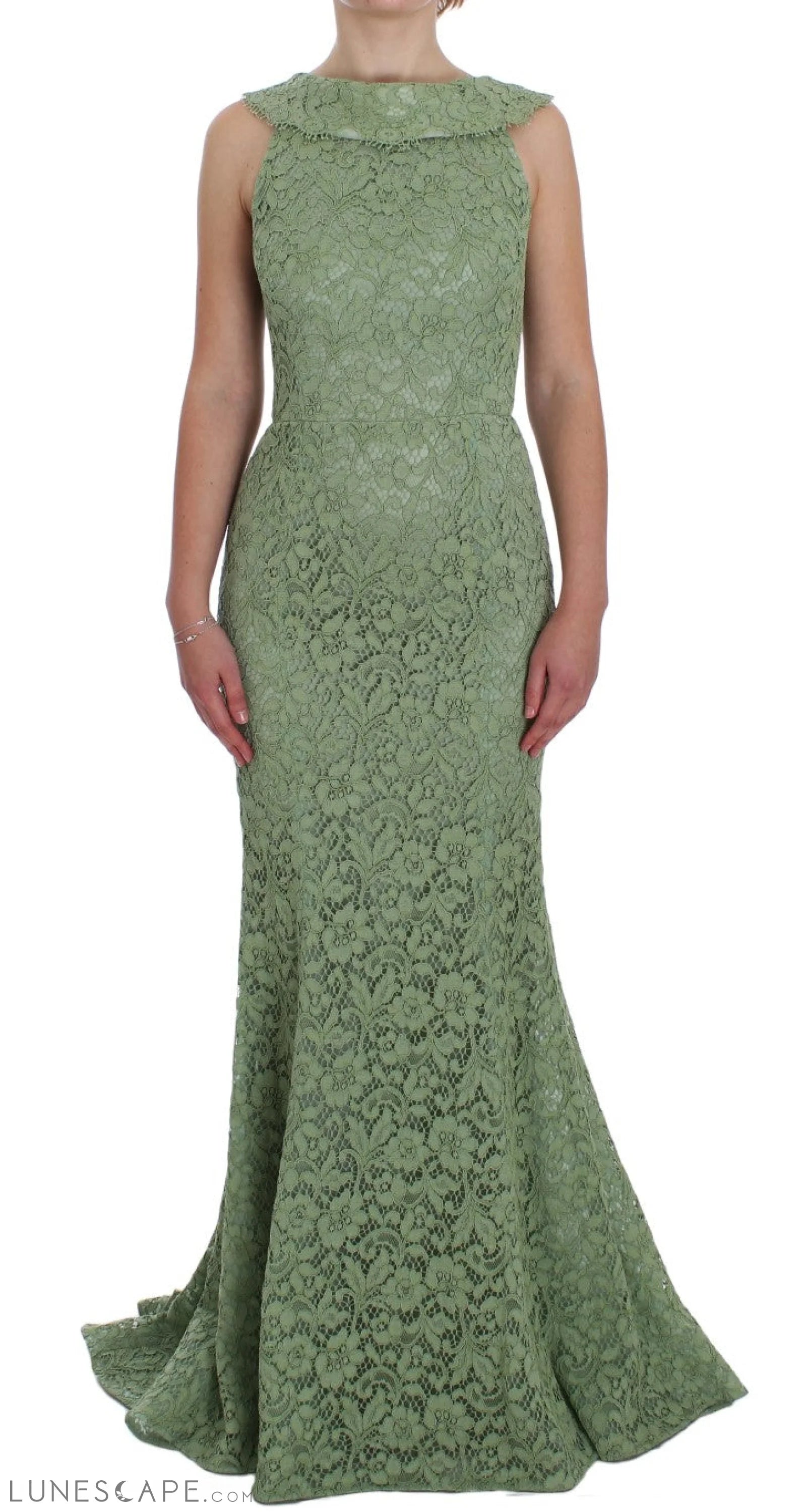 Don’t Miss These Deals Dolce & Gabbana Elegant Green Floral Lace Maxi Dress
