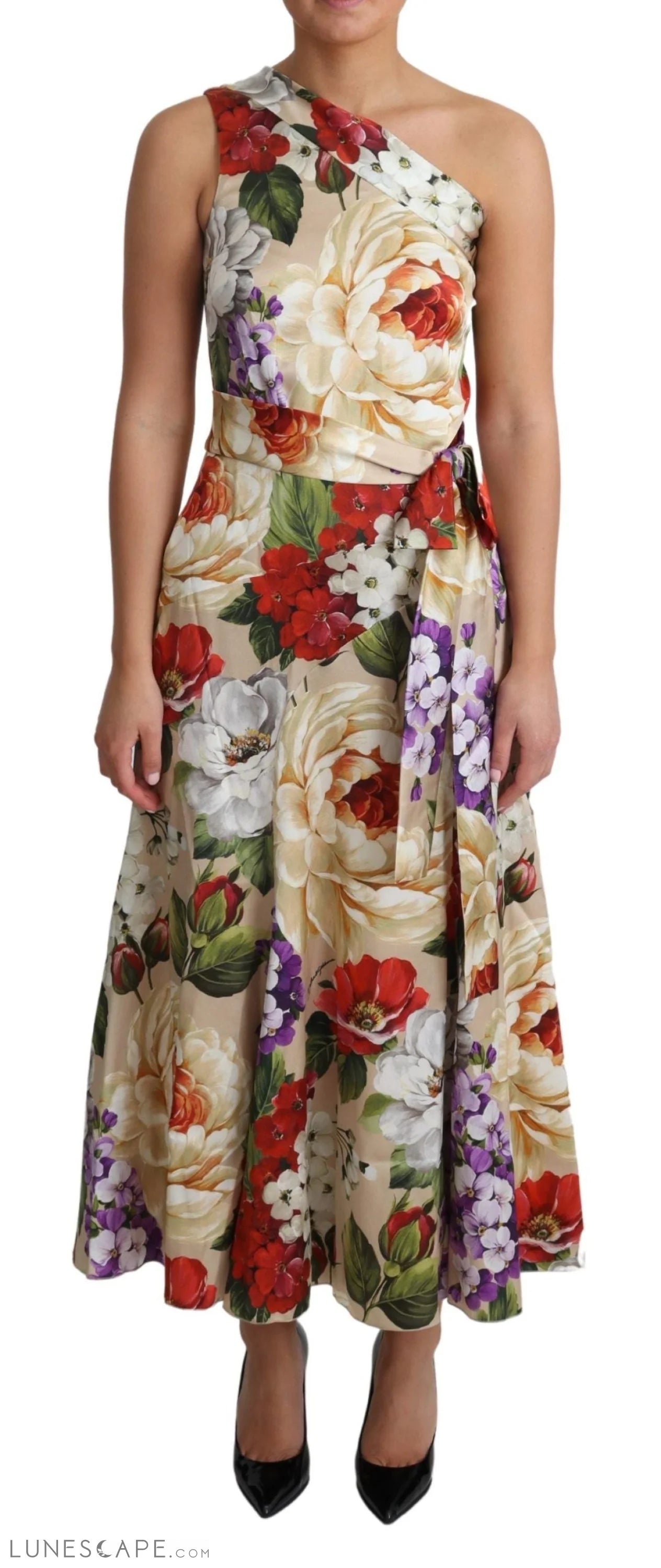 Instant Savings Dolce & Gabbana Elegant One-Shoulder Floral Silk Maxi Dress