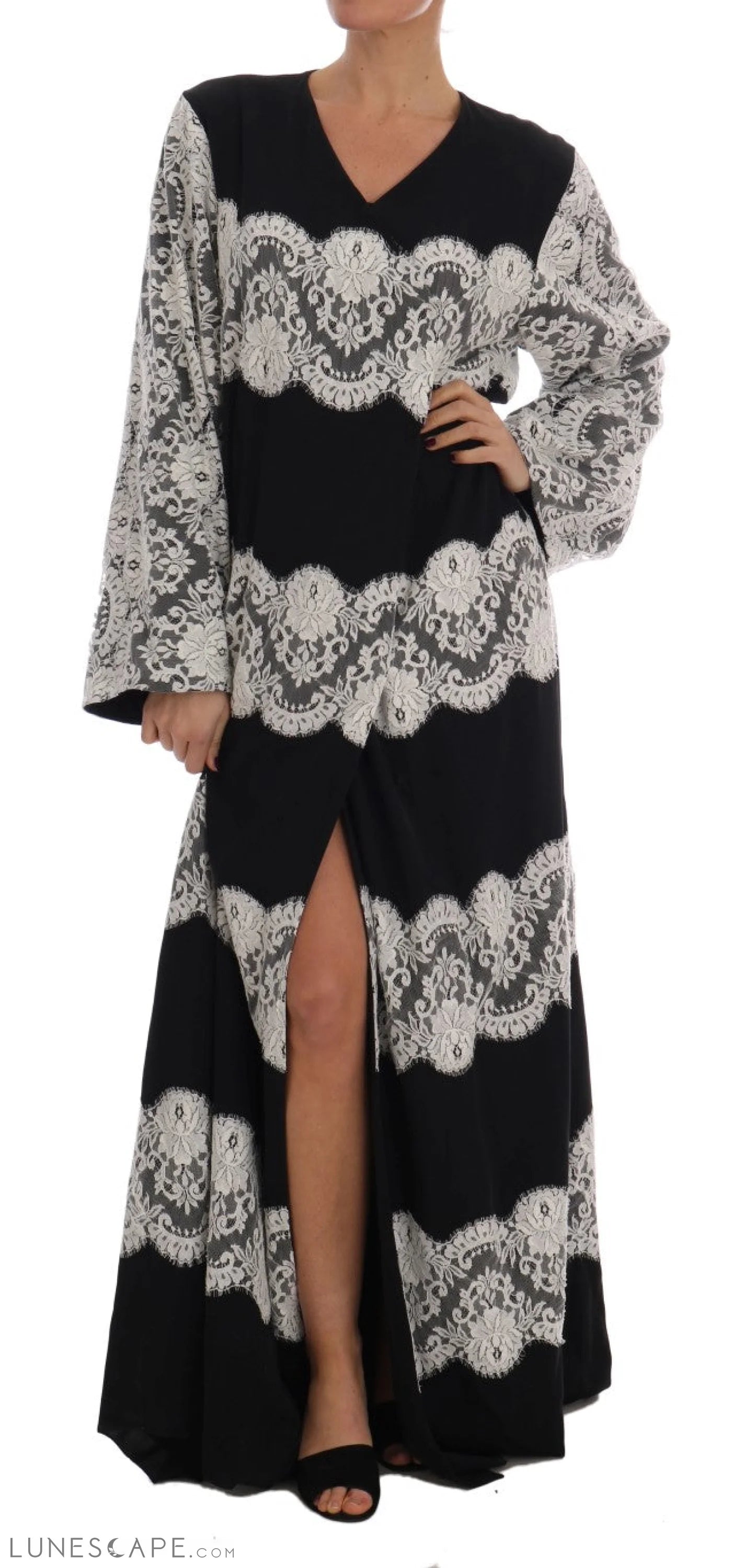 Massive Sale Event Dolce & Gabbana Elegant Silk Floral Lace Kaftan Maxi Dress