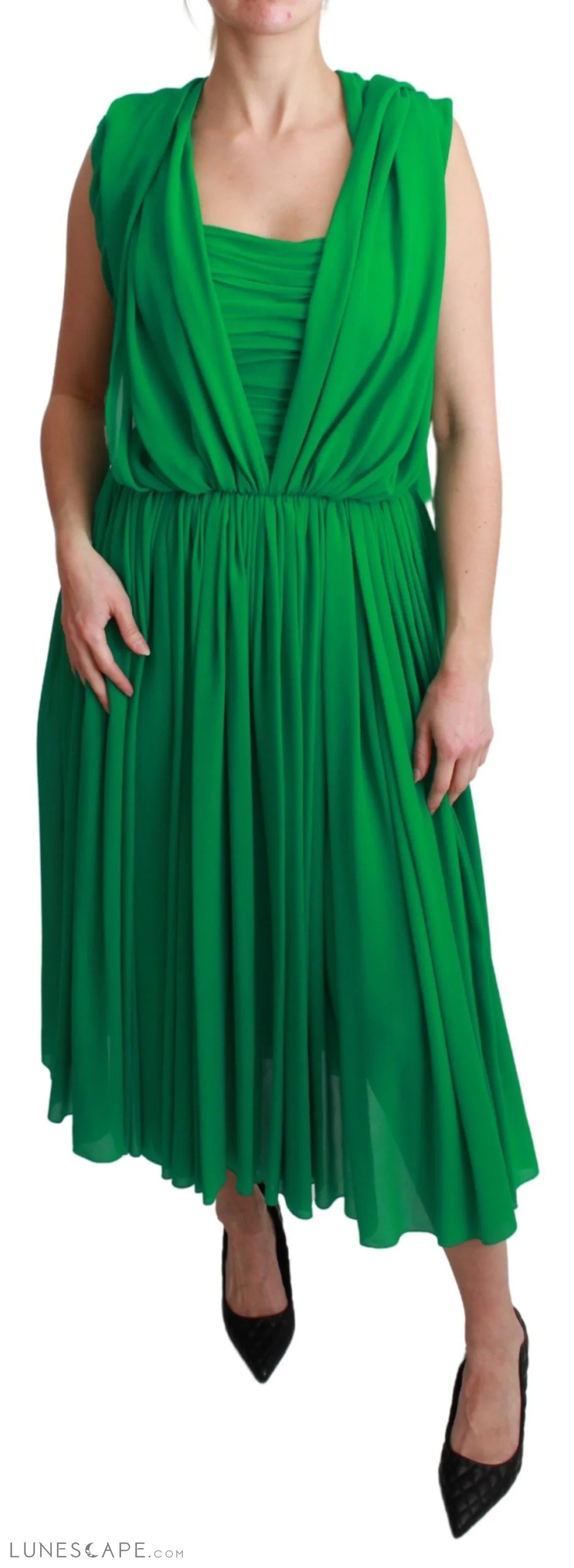 Shop & Get More Dolce & Gabbana Elegant Sleeveless Pleated Silk Maxi Dress