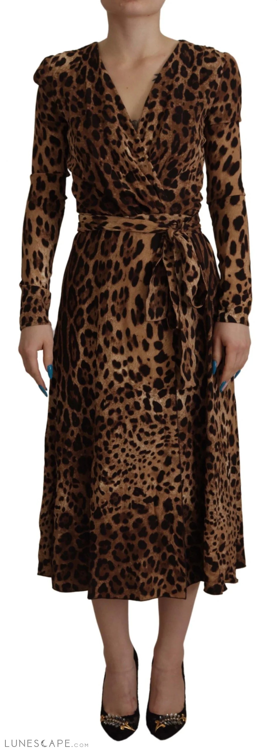 Last Chance Sale Dolce & Gabbana Elegant V-Neck A-Line Maxi Dress in Brown