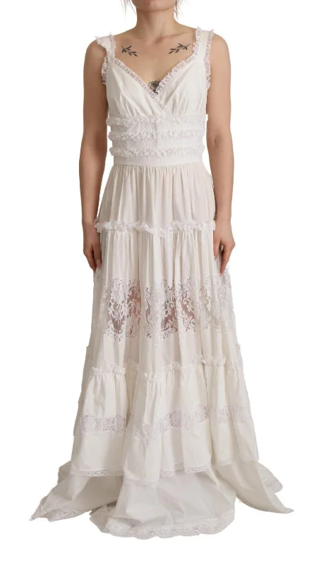 Only for You Dolce & Gabbana Elegant White A-Line Tiered Maxi Dress