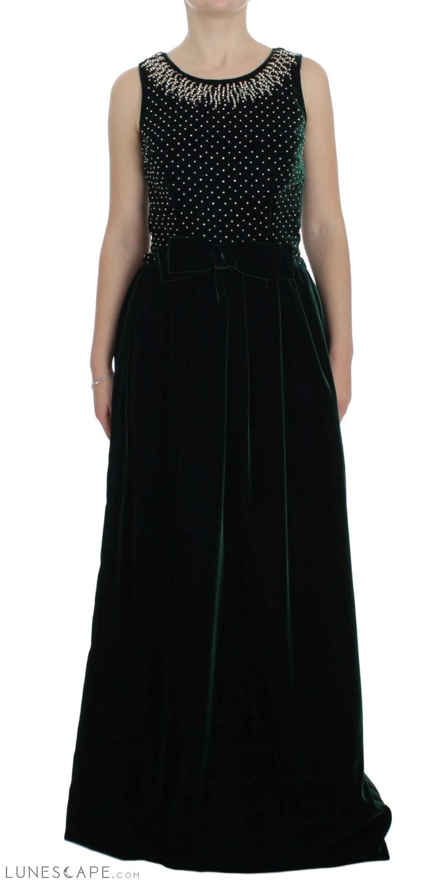 Best Price Guarantee Dolce & Gabbana Enchanted Emerald Velvet Crystal Maxi Dress