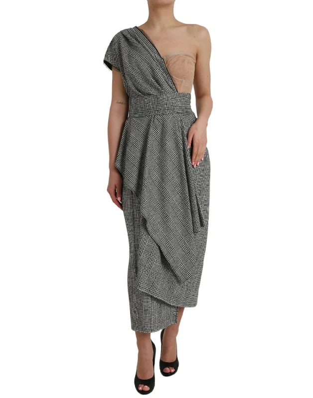 Flash Price Drops Dolce & Gabbana Gray Beige Layered One Shoulder Maxi Dress