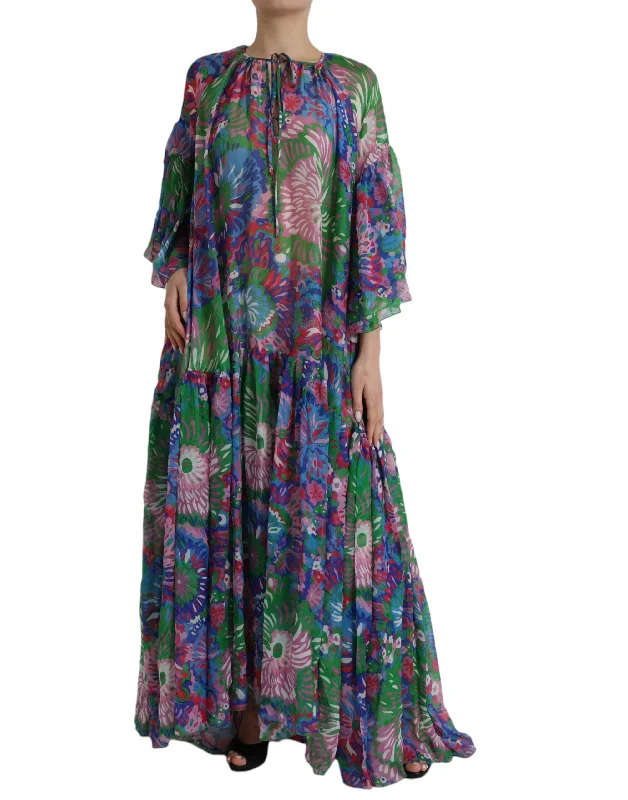 Hurry, While Stocks Last Dolce & Gabbana Multicolor Floral Silk Kaftan Maxi Dress