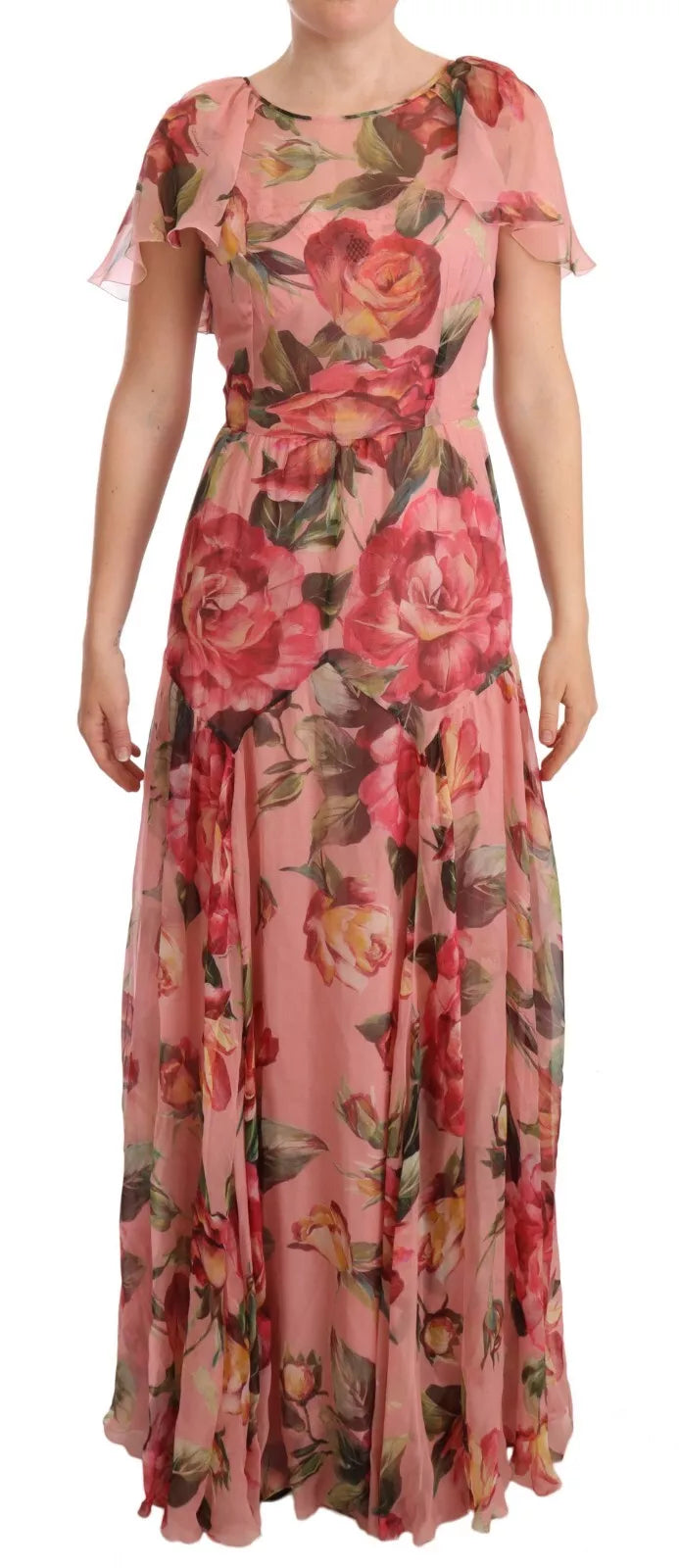 Weekend Only Sale Dolce & Gabbana Pink Silk Floral Print Layered Maxi Dress