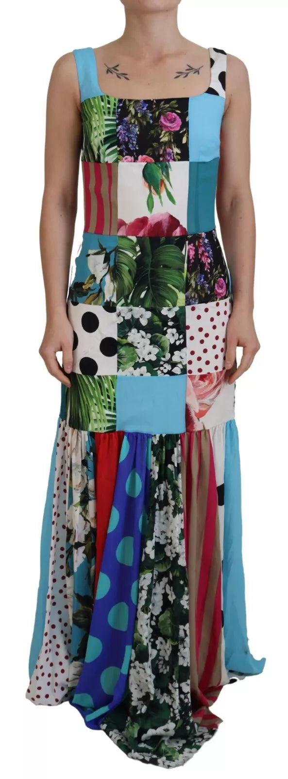 Time-Sensitive Offer Dolce & Gabbana Silk Multicolor Patchwork Sheath Maxi Dress